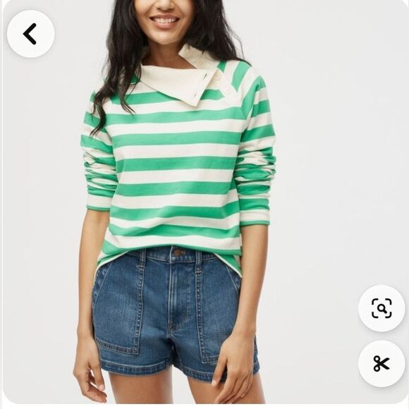 J-Crew Women Striped wide button-collar pullover Sweatshirt Size L NWT - Picture 2 of 4